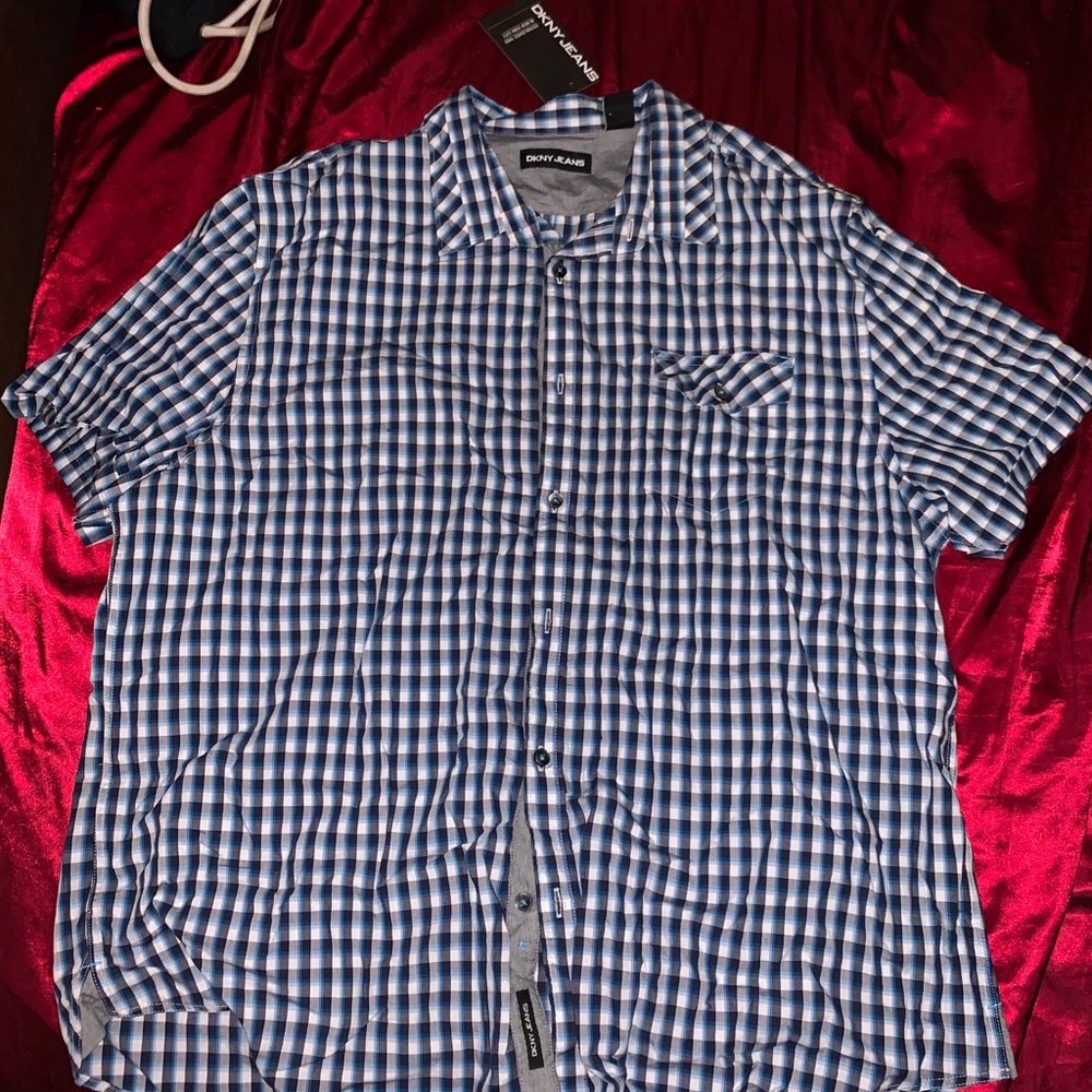 DKNY Button Down Plaid T Shirt